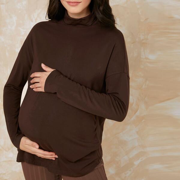 

Maternity Mock-Neck Drop Shoulder Top, Chocolate brown
