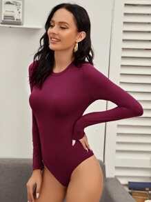 SHEIN Essnce Solid Form Fitted Bodysuit - Burgundy - View 3