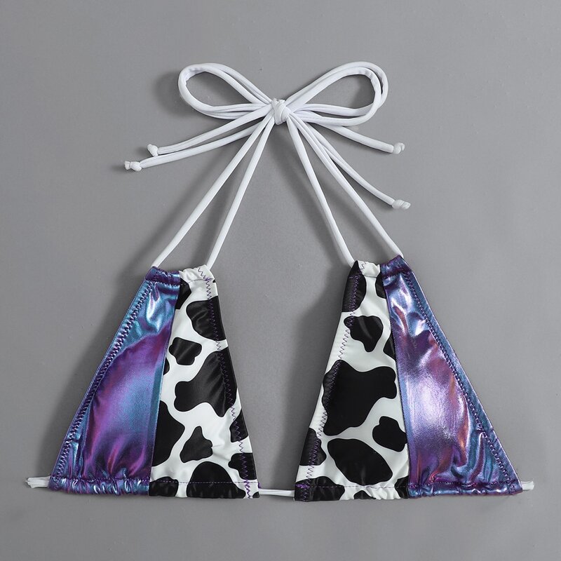 

Contrast Cow Print Triangle Bikini Top, Multicolor