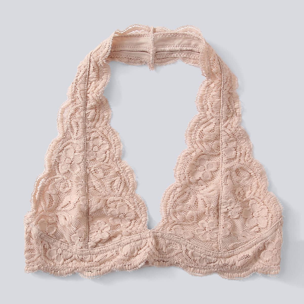 

Scallop Floral Lace Halter Bralette, Pink