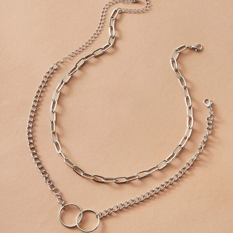 

2pcs Ring Chain Necklace, Silver
