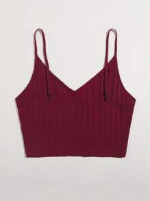 Muchica Top de tirantes corto unicolor tejido de canalé - Granate - Ver 2
