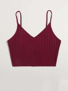 Muchica Top de tirantes corto unicolor tejido de canalé - Granate - Ver 3