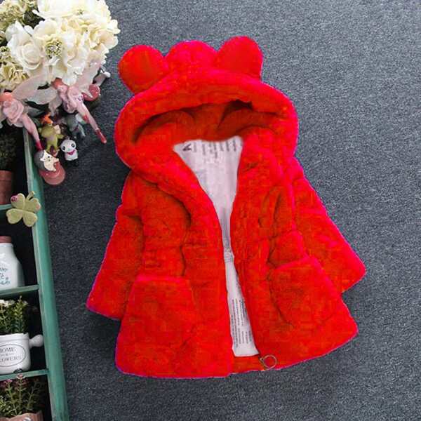 

Toddler Girls 3D Ear Design Hooded Coat, Red