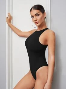 SHEIN BAE Solid Tank Bodysuit - Black - View 3