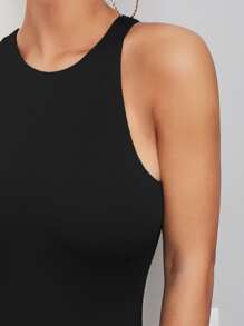 SHEIN BAE Solid Tank Bodysuit - Black - View 5