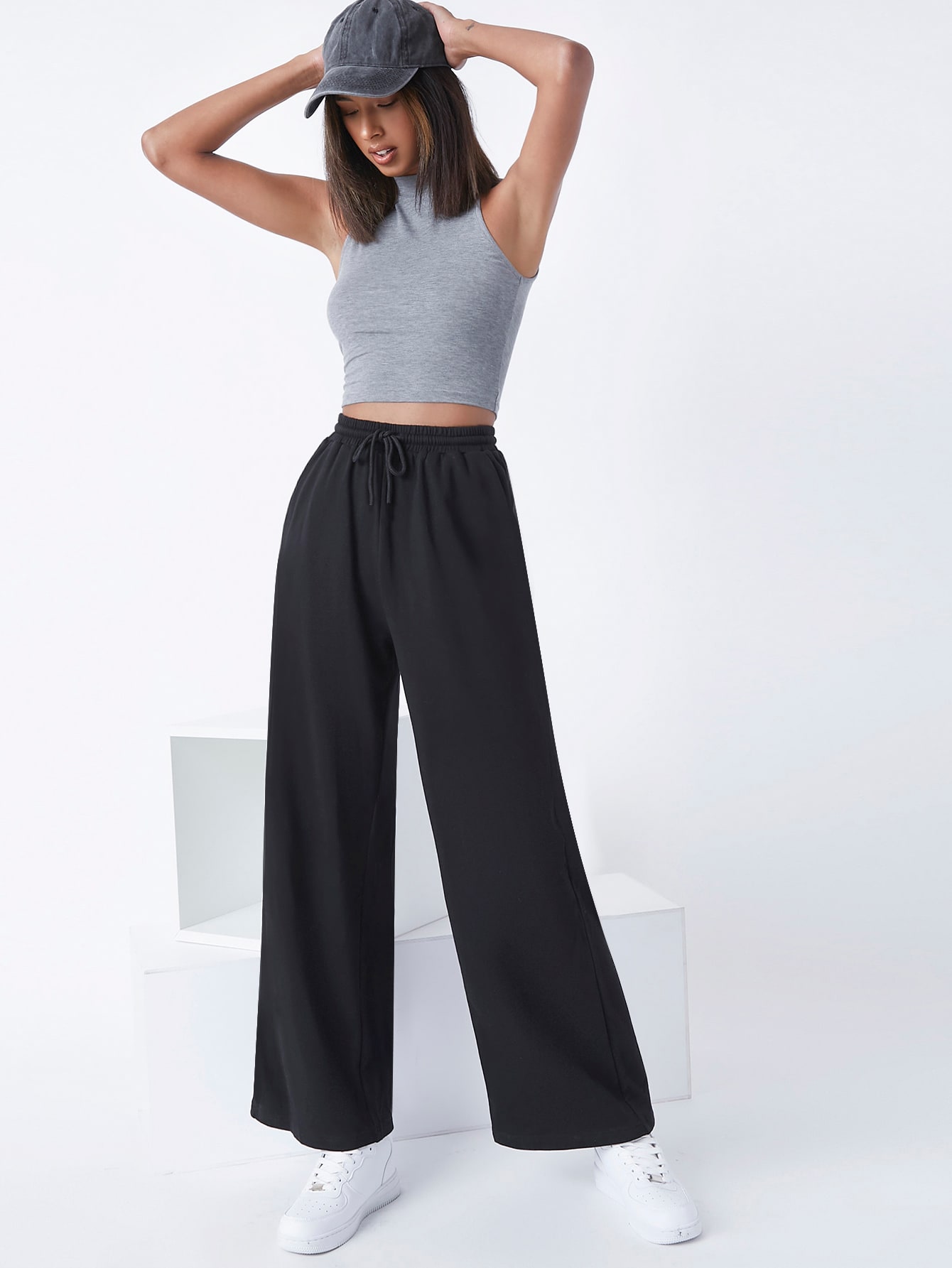 Drawstring Waist Slant Pocket Palazzo Pants thumbnail