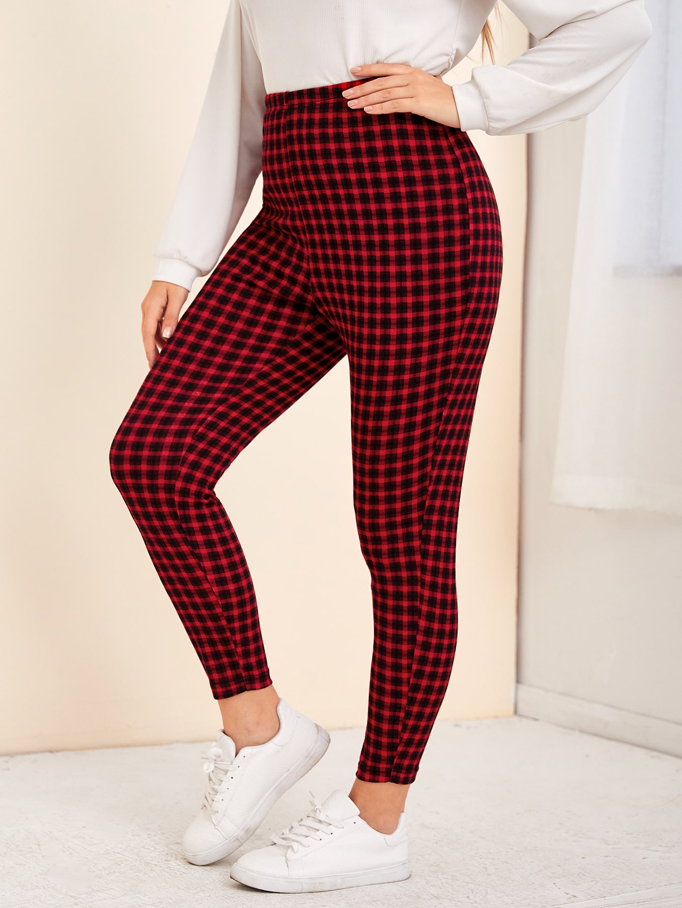Plus High Waist Plaid Leggings thumbnail