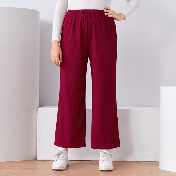 

Plus Solid Wide Leg Pants, Burgundy