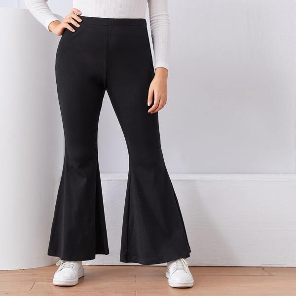 

Plus Solid Flare Leg Pants, Black