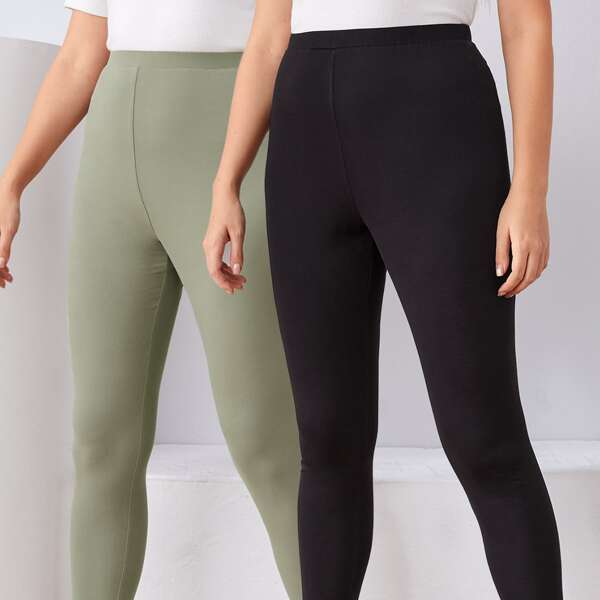 

Plus 2 Pack High Waist Leggings, Multicolor