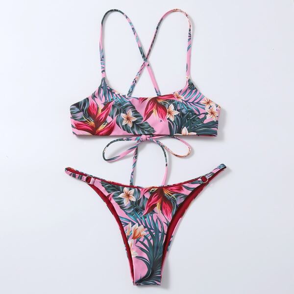 

Floral & Tropical Thong Bikini Swimsuit, Multicolor