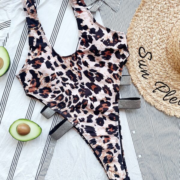 

Leopard Cut-out High Leg One Piece Swimsuit, Multicolor