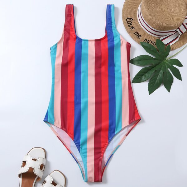 

Colorful Striped One Piece Swimsuit, Multicolor