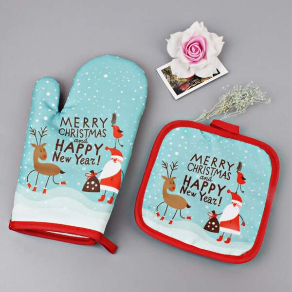 

1pc Christmas Pattern Random Insulation Glove & 1pc Pad, Multicolor