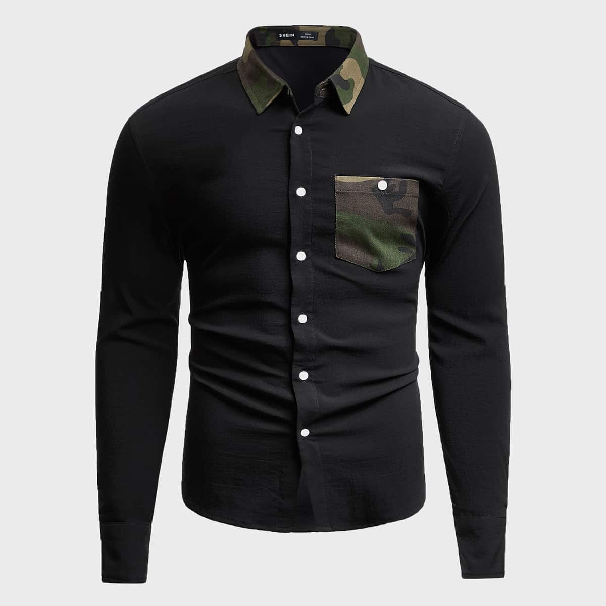 

Guys Camo Pocket Front Shirt, Black