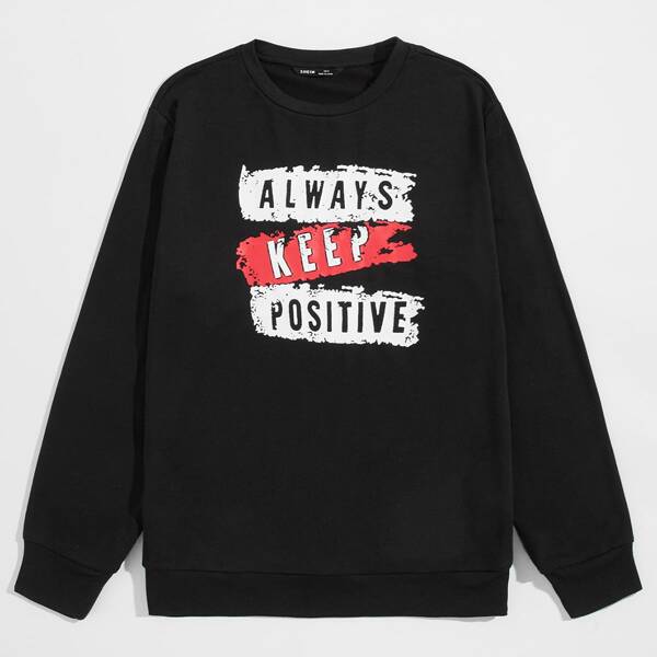 

Men Slogan Graphic Pullover, Black