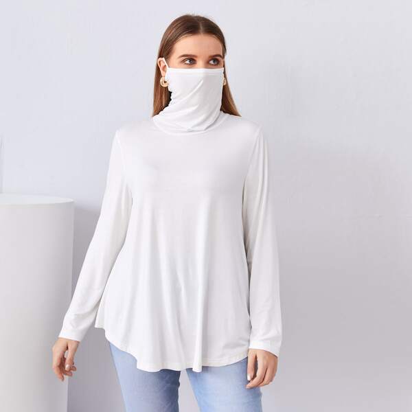 

Plus Mask Turtleneck Solid Top, White