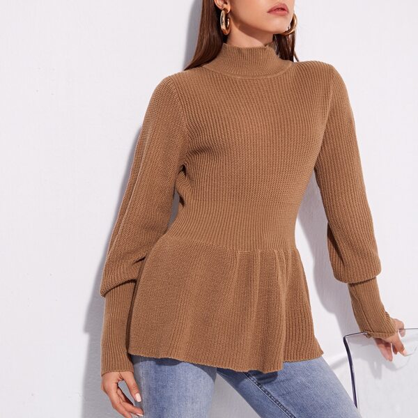 

Mock Neck Flare Hem Sweater, Brown