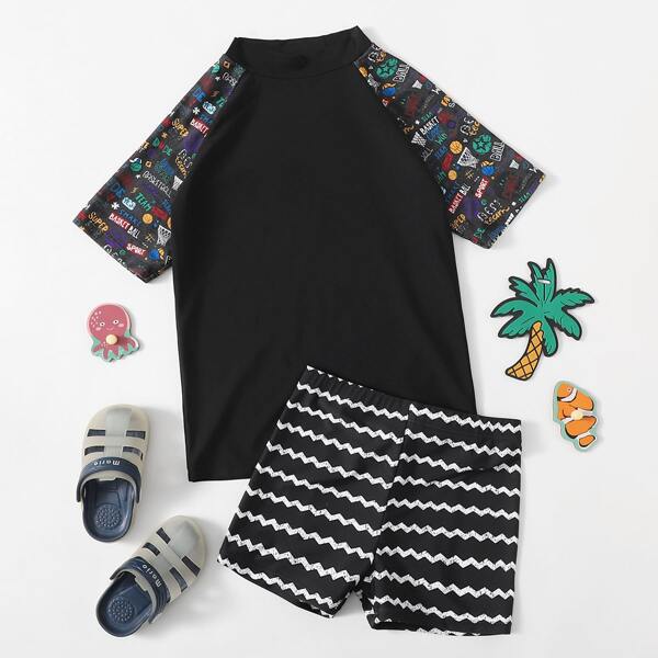 

Boys Sport Ball & Chevron Print Swimsuit, Multicolor