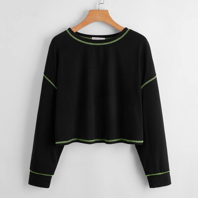 

Contrast Stitch Crop Tee, Black