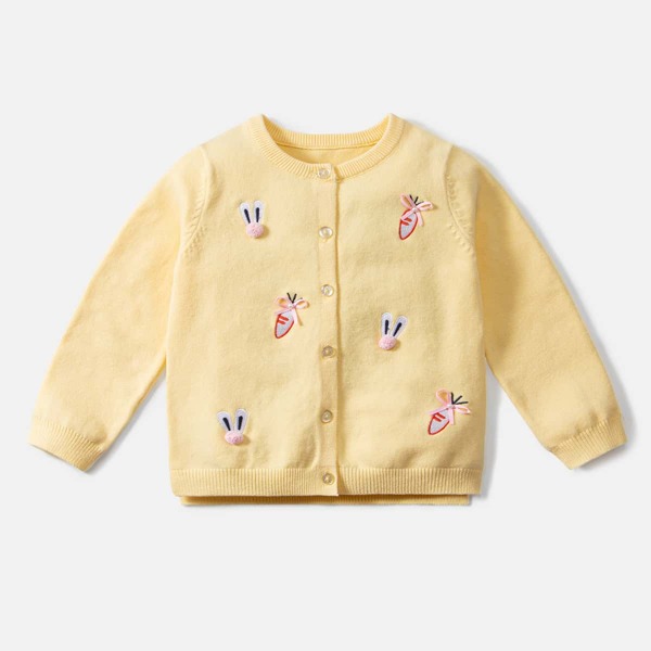 

Toddler Girls Cartoon Embroidery Button Front Cardigan, Yellow pastel