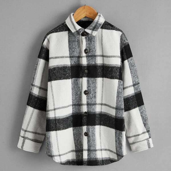 

Boys Plaid Tweed Coat, Black and white