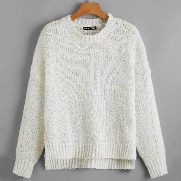

Drop Shoulder High Low Sweater, White