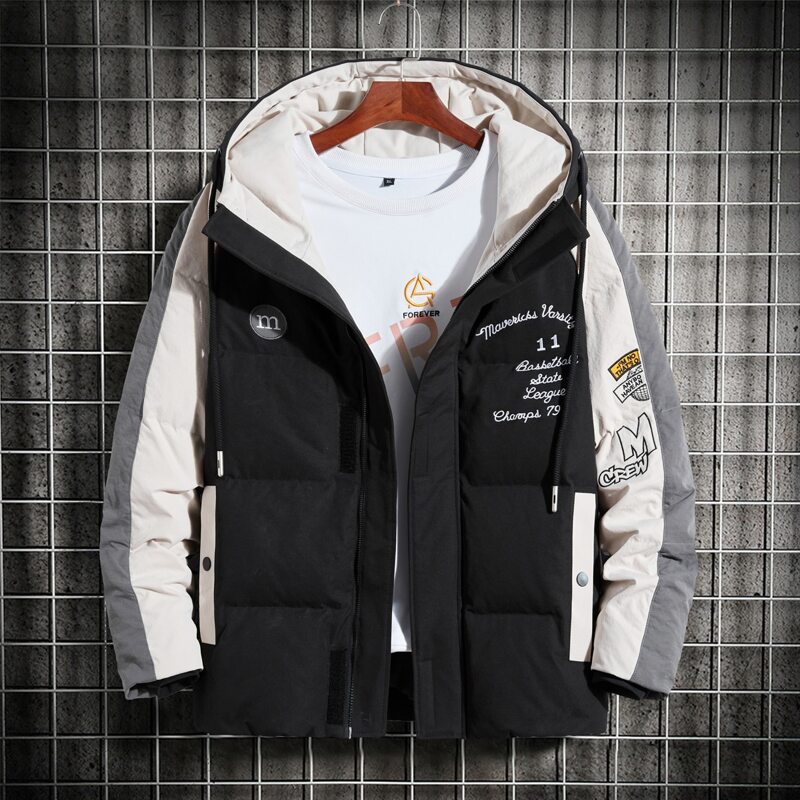 

Guys Contrast Panel Letter Embroidery Hooded Coat, Multicolor