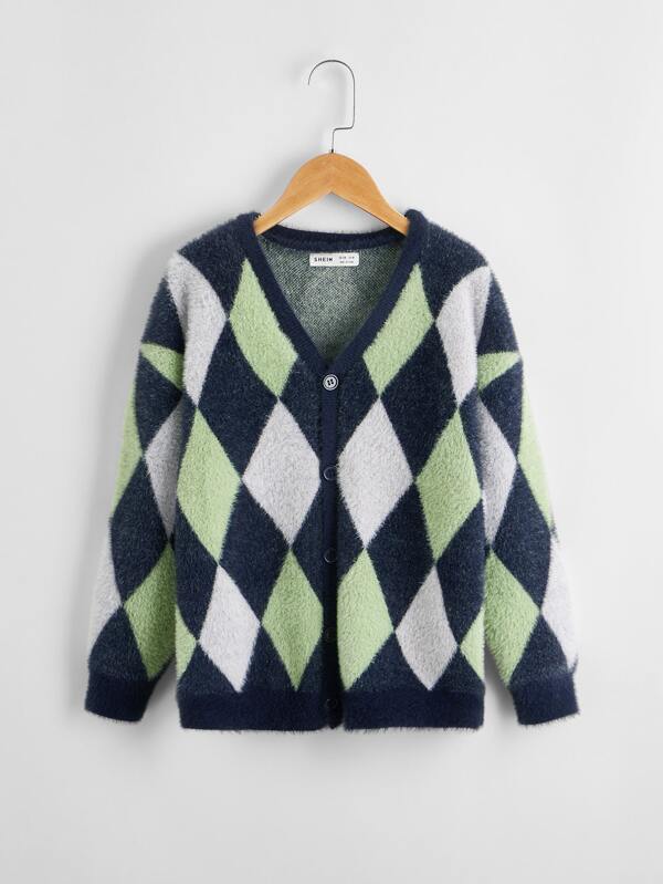SHEIN Cardigan cu model Argyle pentru băieți