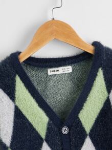 SHEIN Boys Argyle Pattern Cardigan - Multicolor - View 4