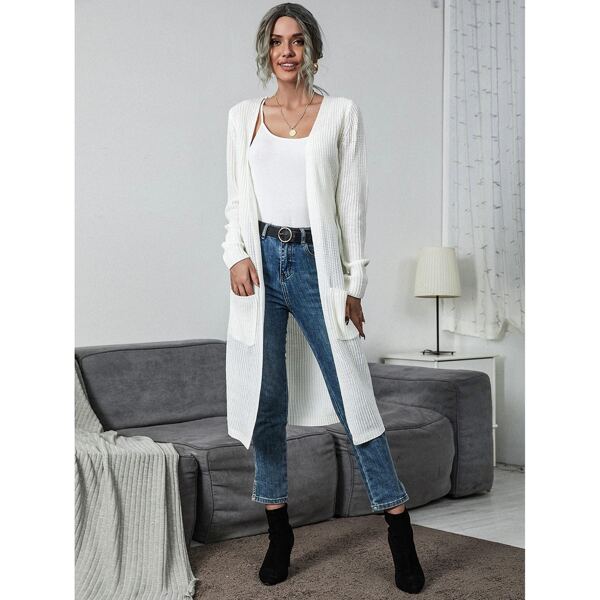 

Dual Pockets Open Front Cardigan, Beige