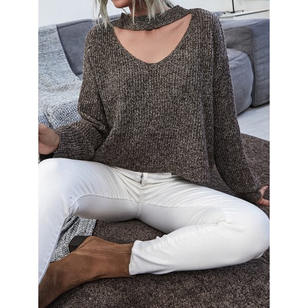 

Drop Shoulder Cut-out Sweater, Chocolate brown