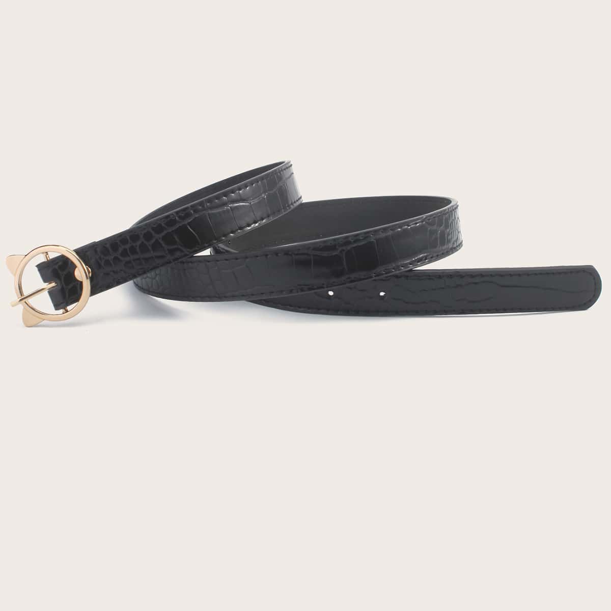 

Cat Ear Ring Buckle Belt, Black