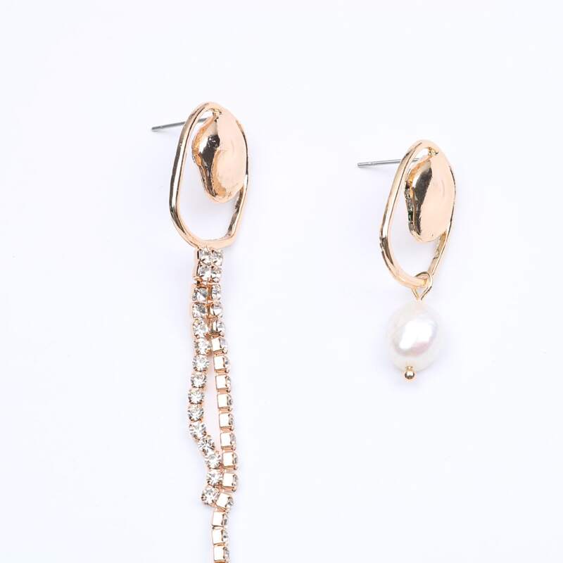 

Faux Pearl & Rhinestone Tassel Earrings, Gold