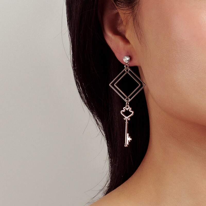 

Geo & Key Drop Earrings, Silver