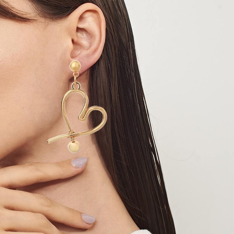 

Heart & Ball Drop Earrings, Gold