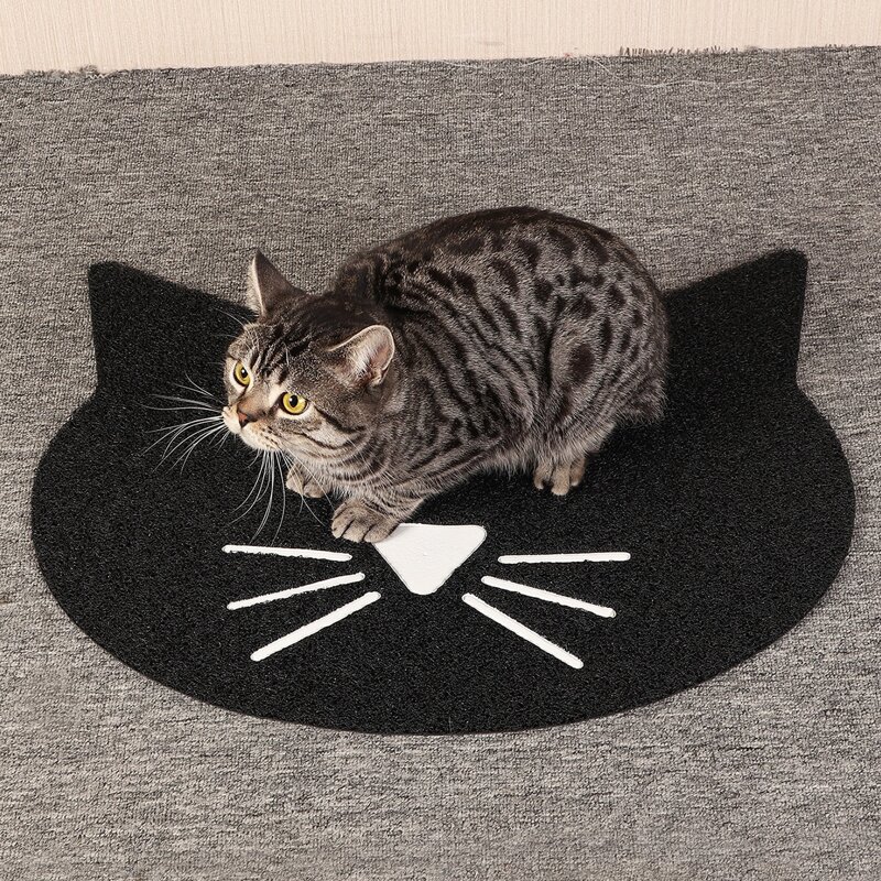 

1pc Cat Design Cat Litter Mat, Black