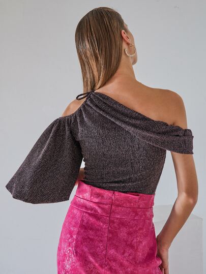 GLITTER ASYMMETRICAL NECK TOP