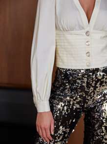 SHEIN Frenchy Plunging Gather Detail Blouse Winter Elegant