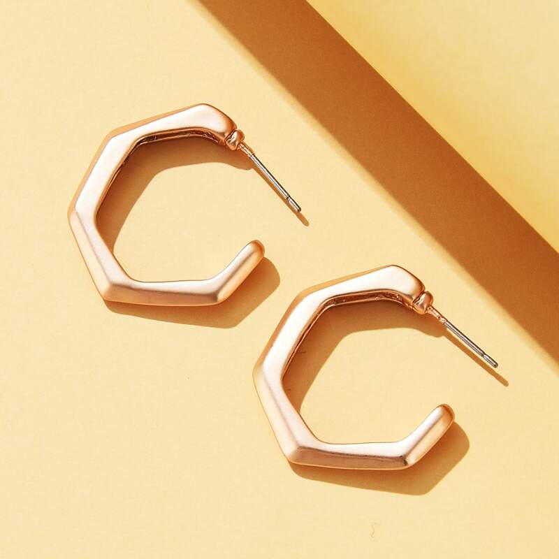 

Hexagon Hoop Earrings, Gold