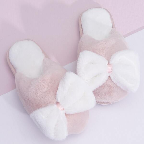 

Bow Decor Faux Fur Slippers, Baby pink