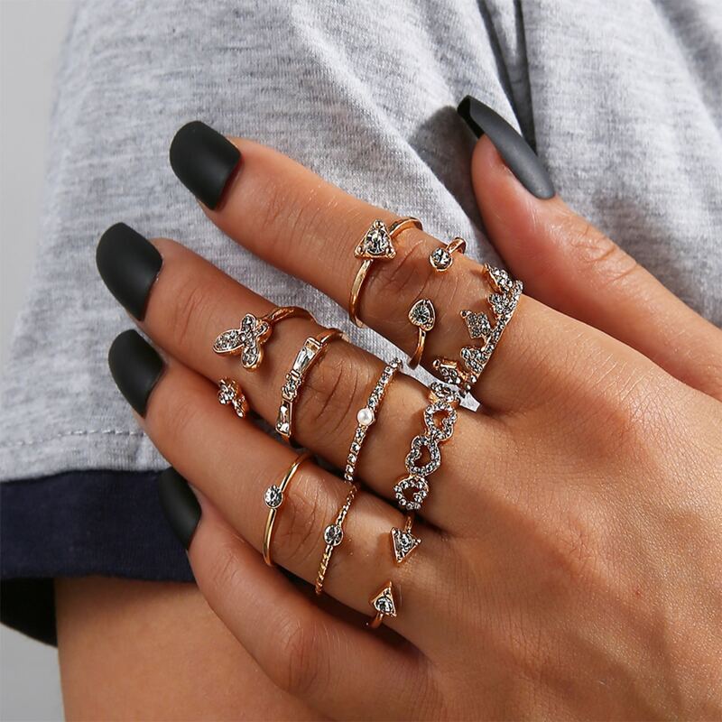 

10pcs Rhinestone Butterfly Ring, Gold