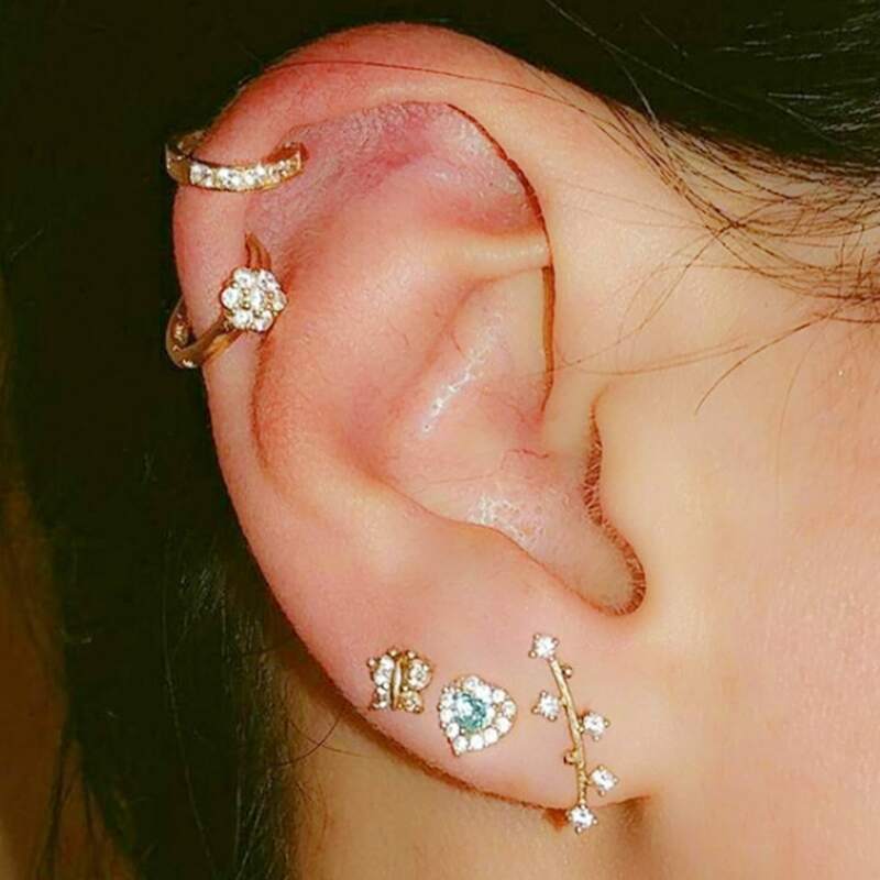 

5pcs Rhinestone Leaf Earring Set, Gold