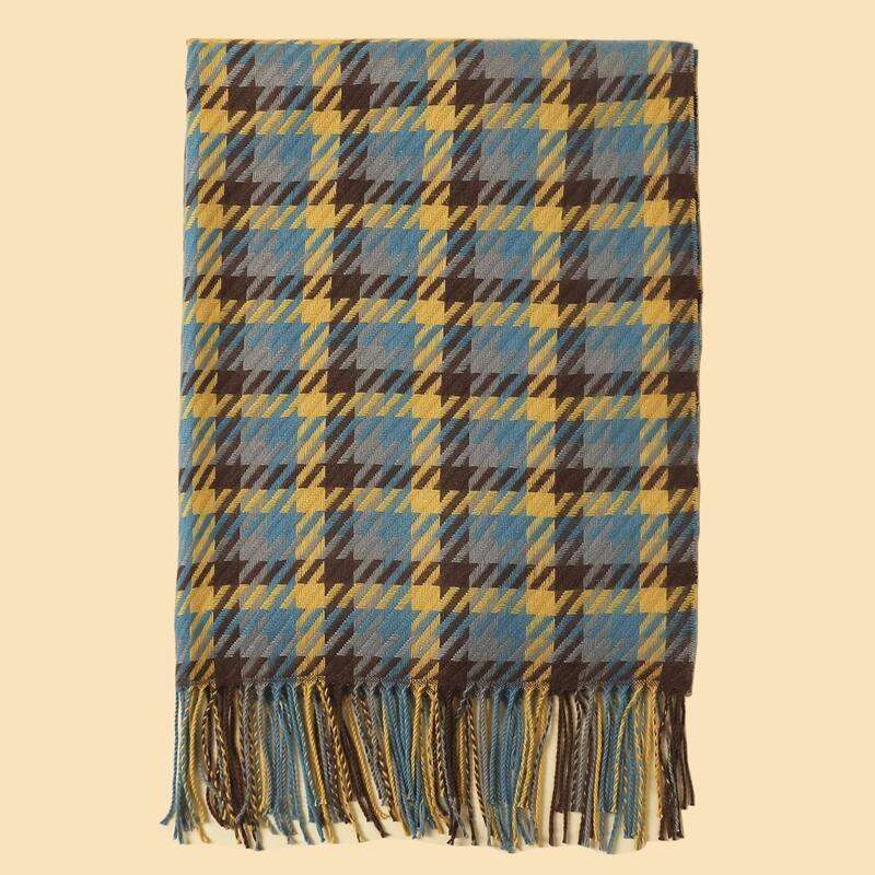 

Striped & Plaid Tassel Trim Scarf, Multicolor