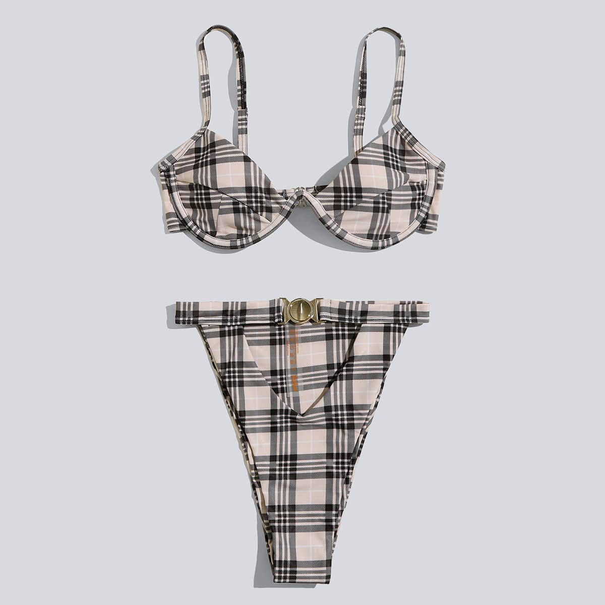 

Plaid Underwire High Leg Bikini Swimsuit, Multicolor