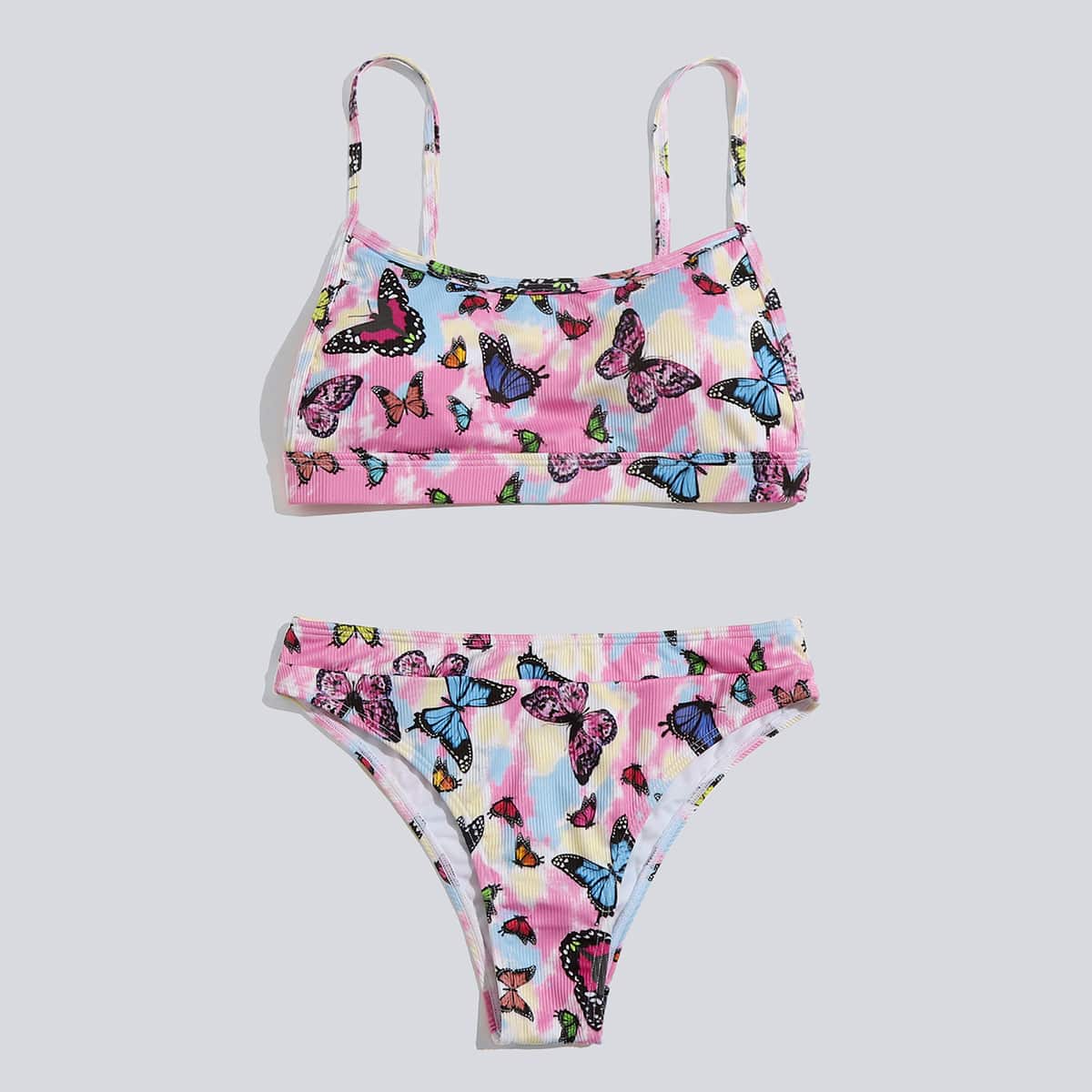 

Butterfly Print Tie Dye Bikini Swimsuit, Multicolor