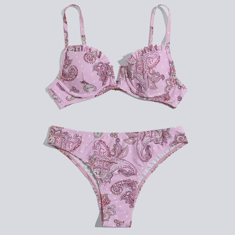 

Floral Paisley V Wired Underwire Bikini Swimsuit, Multicolor