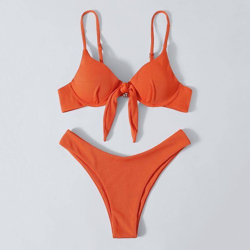 

Knot Front High Leg Bikini Swimsuit, Orange