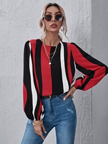 SHEIN Clasi 燈籠袖拼色上衣 - 彩色 - 查看 1